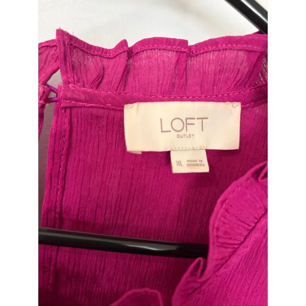 Bundle of 2 LOFT XL Blouses Olive Green Magenta Ruffle Career Business Casual